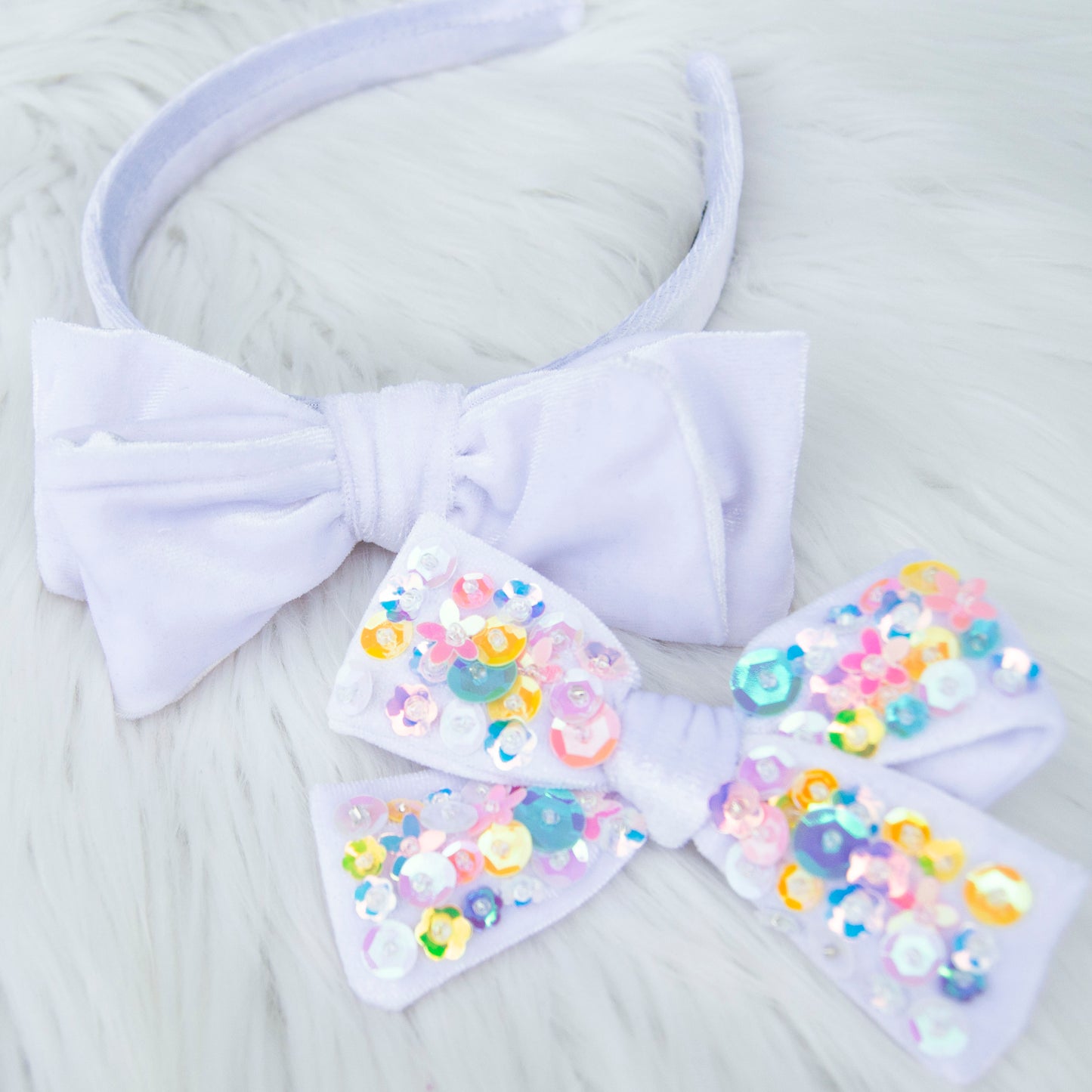 Velvet Sequin Bow Clip & Headband