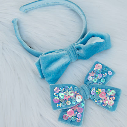 Velvet Sequin Bow Clip & Headband