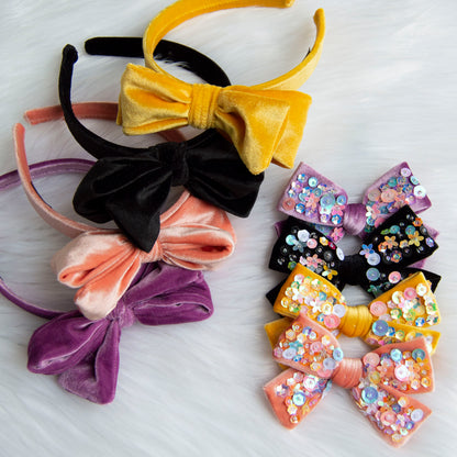 Velvet Sequin Bow Clip & Headband