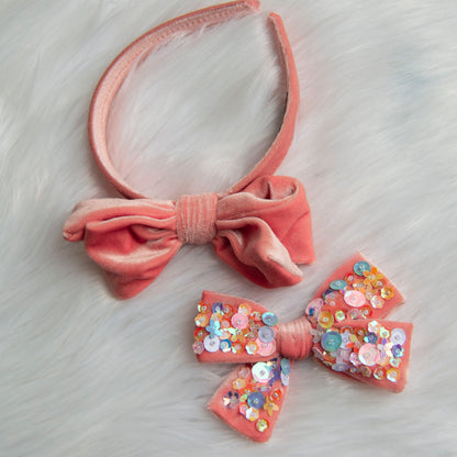 Velvet Sequin Bow Clip & Headband