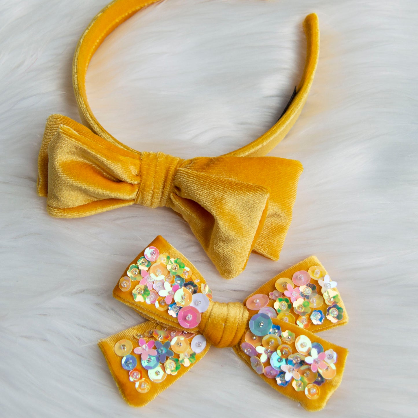 Velvet Sequin Bow Clip & Headband