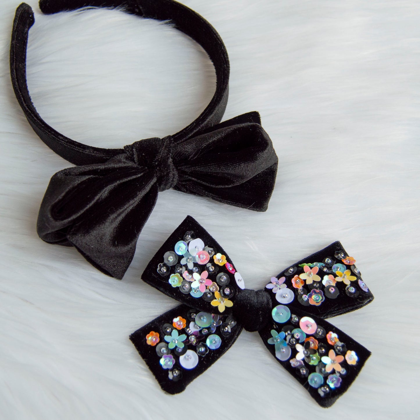 Velvet Sequin Bow Clip & Headband