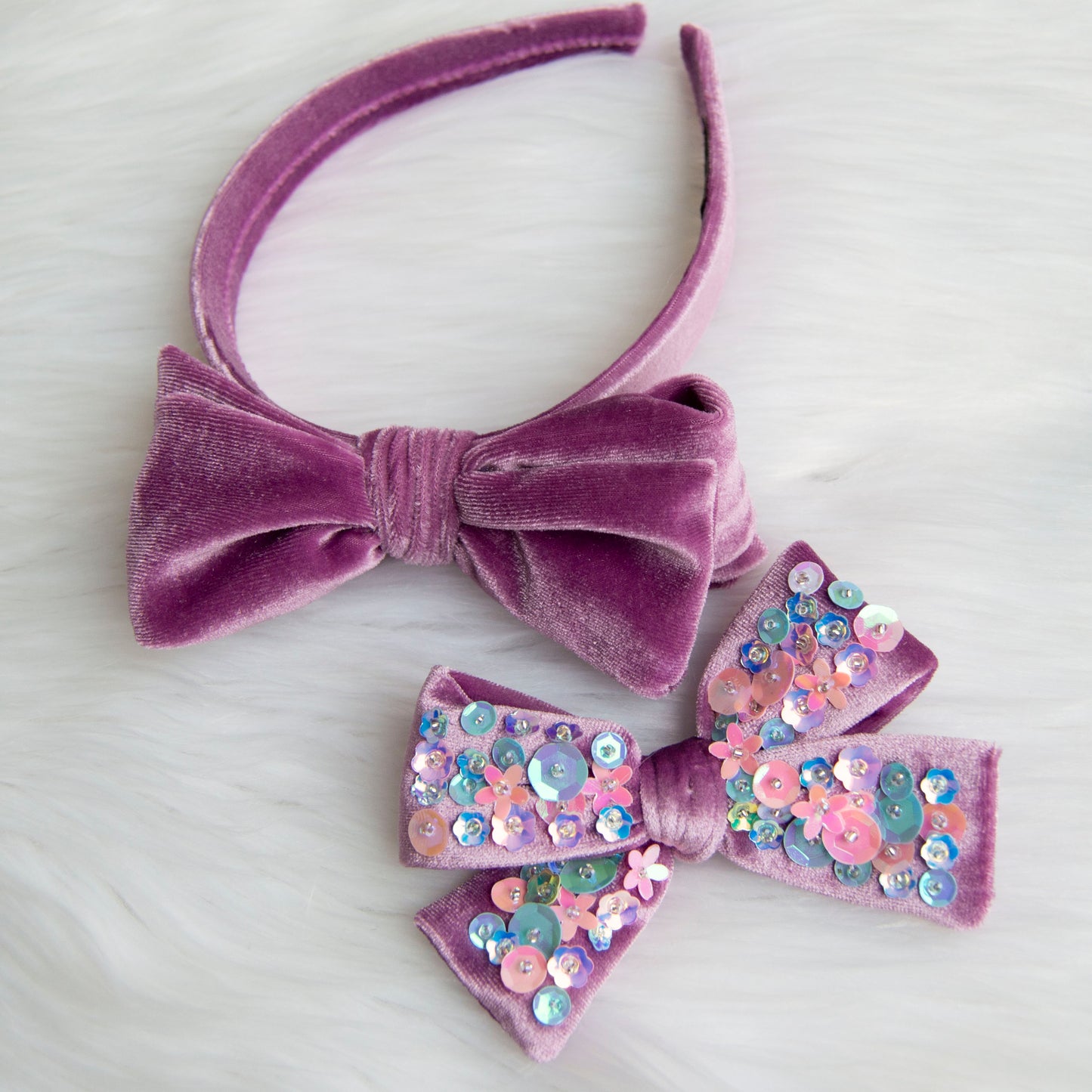 Velvet Sequin Bow Clip & Headband