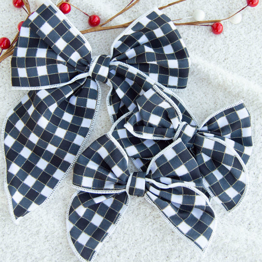 Black and White Christmas Checkered Sailor Bow